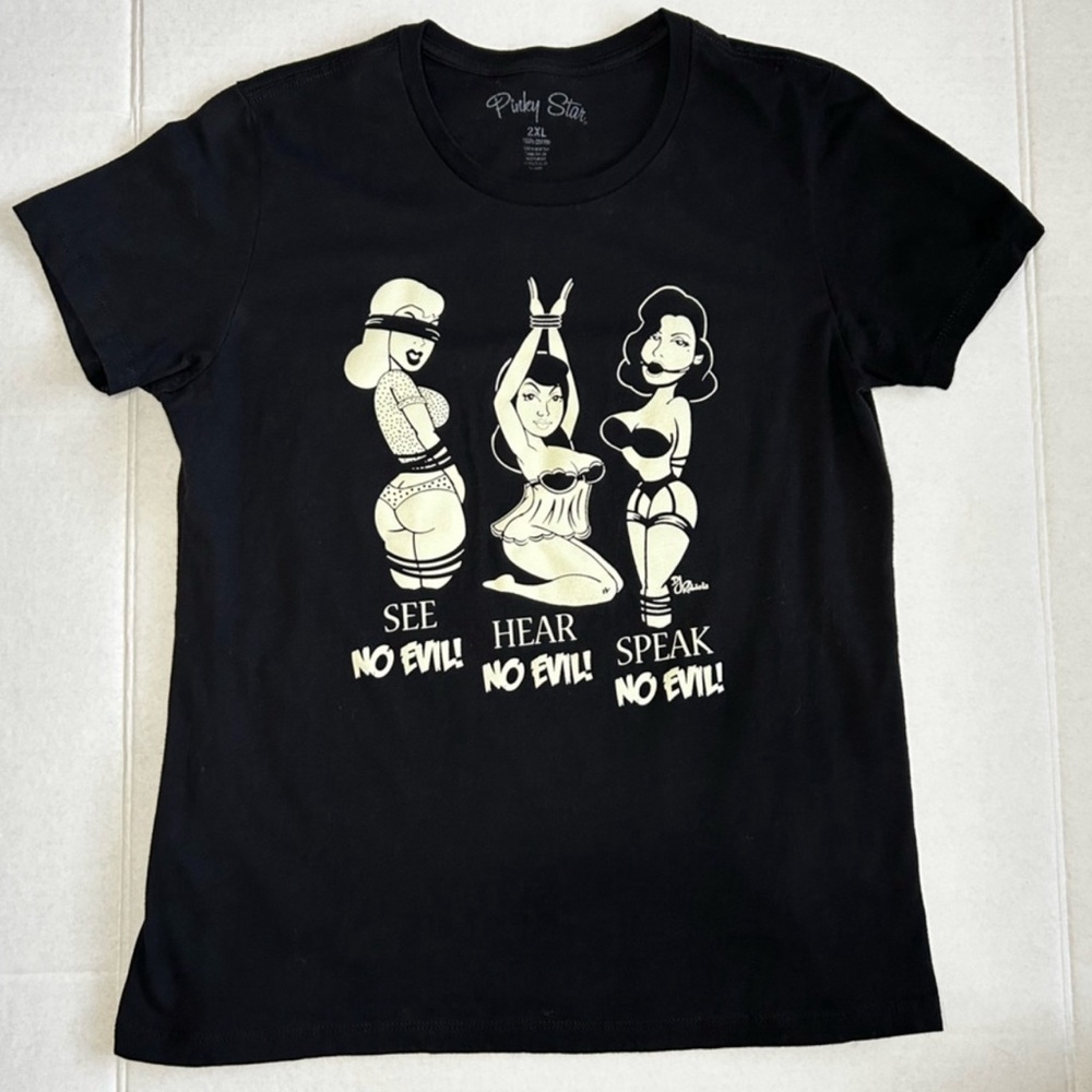 Pinky Star See No Evil Pinup Girl T-Shirt 2XL